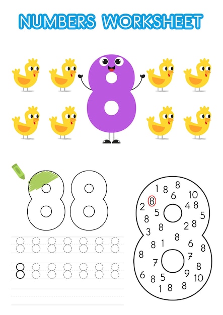 Hoja de trabajo de números para niños en edad preescolar Actividad de números Ejercicios de aprendizaje de números