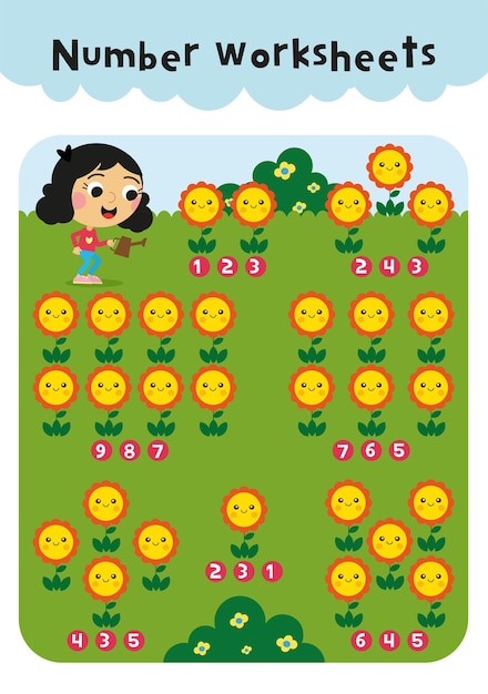 Hoja de trabajo de números para niños Hoja de trabajo de números Página de combinación de números
