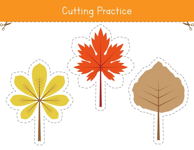 Hoja de trabajo de práctica de corte para niños Hojas de otoño Juego educativo de habilidades motoras finas