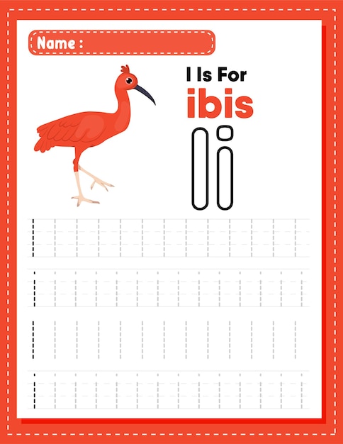 Hoja de trabajo de práctica de rastreo en mayúsculas y minúsculas del alfabeto i con ibis