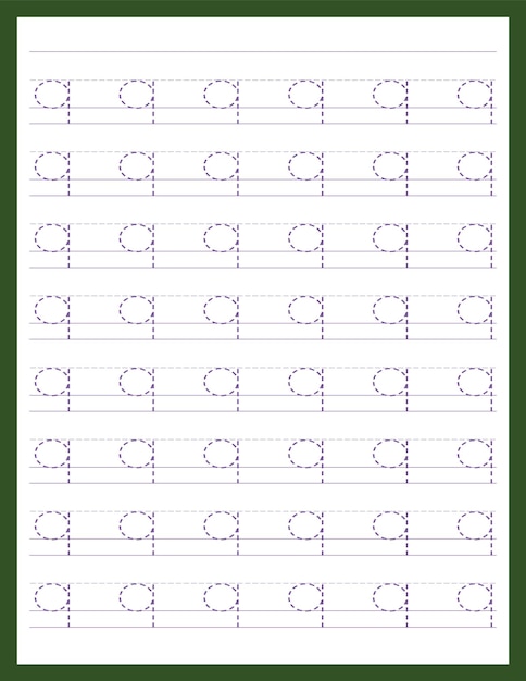 Hoja de trabajo de práctica de seguimiento del alfabeto de letras mayúsculas de escritura cursiva con dirección de flecha q