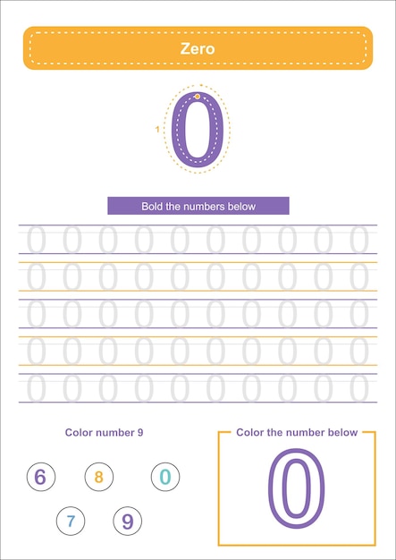 Vector hoja de trabajo preescolar número 0