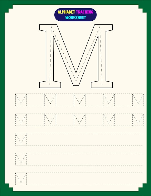 Hoja de trabajo de rastreo del alfabeto con la letra M
