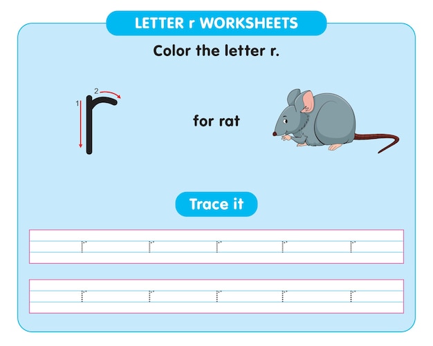 Hoja de trabajo de rastreo del alfabeto con la letra r