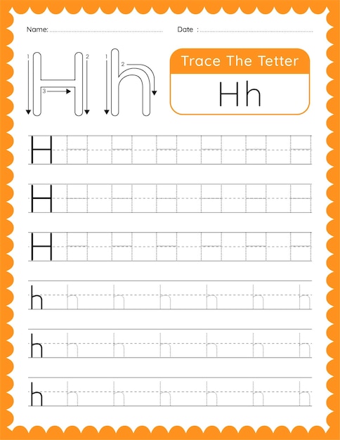 Hoja de trabajo de rastreo de la letra 'H' del alfabeto vectorial para niños