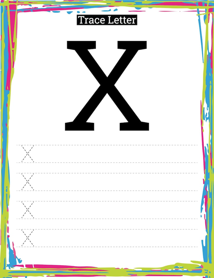 Vector hoja de trabajo de rastreo de letras del alfabeto imprimible con la letra x para niños