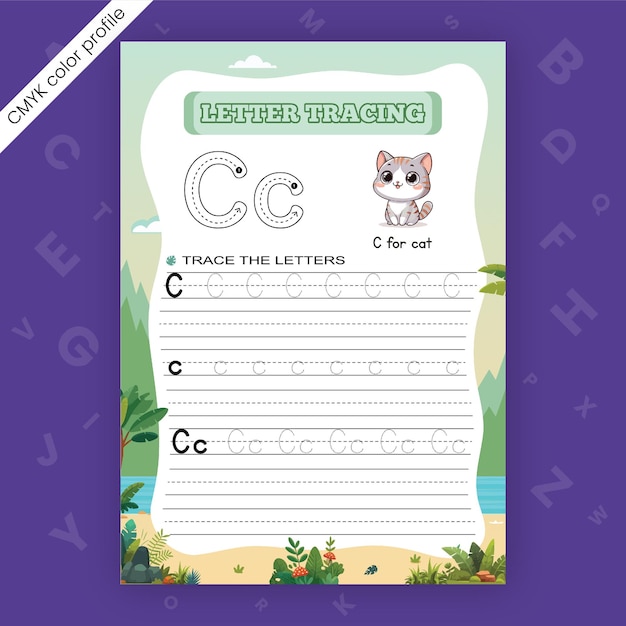 Hoja de trabajo de rastreo de letras de animales para niños Cc