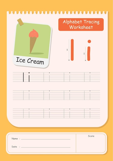 Vector hoja de trabajo de seguimiento del alfabeto de la última i