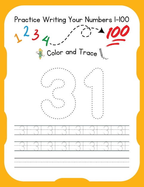 Hoja de trabajo de seguimiento de numeración para niños