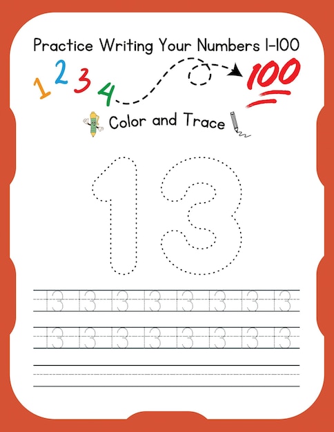Hoja de trabajo de seguimiento de numeración para niños