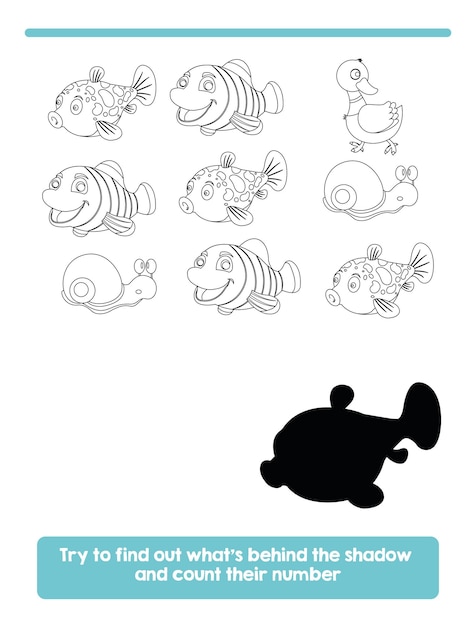 Hoja de trabajo de sombras de animales de granja a juego para niños peces