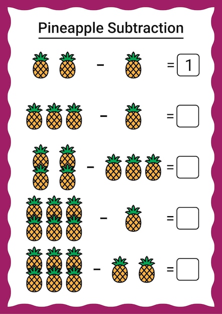 Hoja de trabajo de sustracción de piña para niños