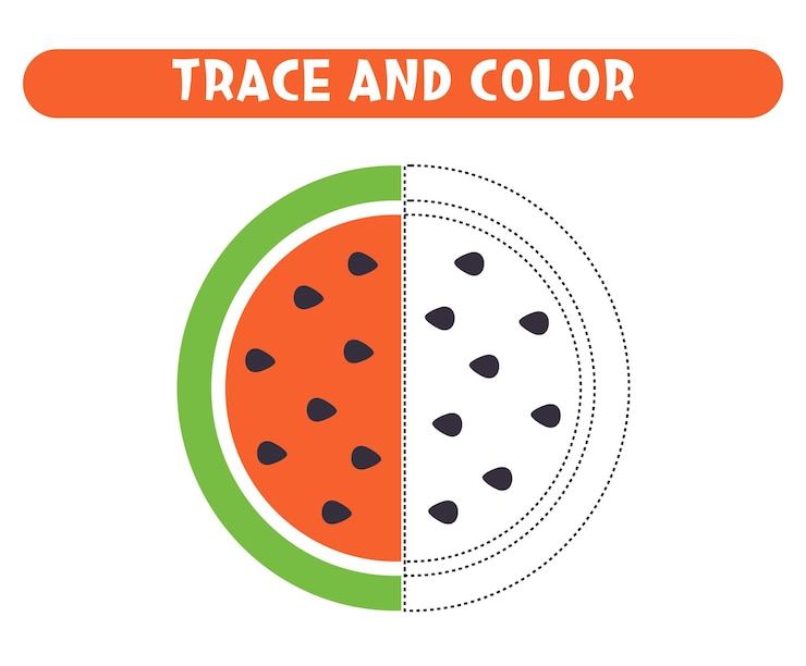 Vector hoja de trabajo de trazo y color de sandía para niños