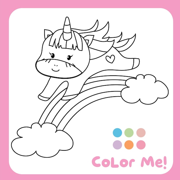 Vector hoja de trabajo de unicornio para colorear para niños. hoja de trabajo imprimible educativa. motricidad para niños.