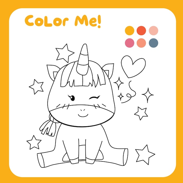 Hoja de trabajo de unicornio para colorear para niños. Hoja de trabajo imprimible educativa. Motricidad para niños.