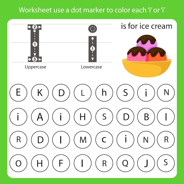 La hoja de trabajo usa un marcador de puntos para colorear cada i