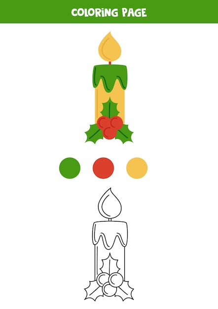 Hoja de trabajo de vela de Navidad de dibujos animados de color para niños