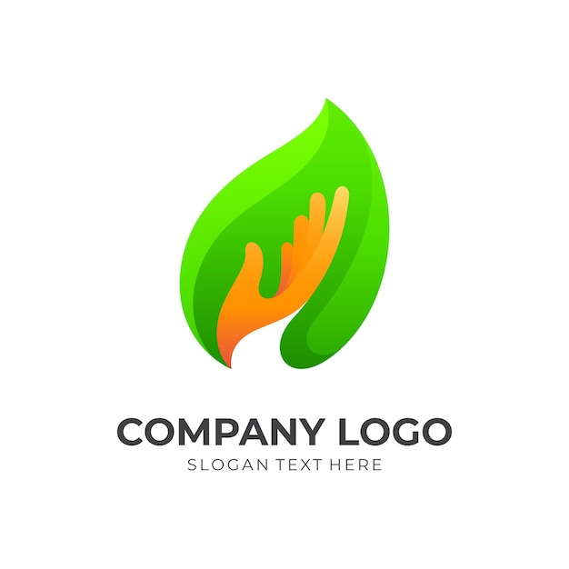 Hoja con vector de diseño de logotipo de mano, estilo simple 3d