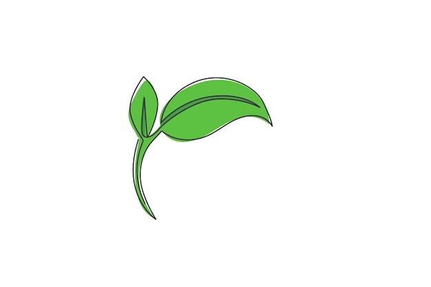 Hoja verde Dibujo continuo de una línea de diseño vectorial minimalista de árbol de hoja sobre fondo blanco