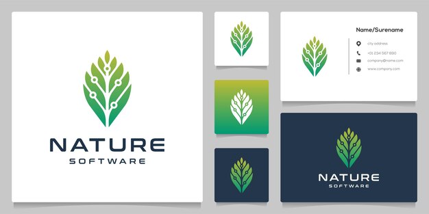 Hoja verde con idea de diseño de logotipo de tecnología de software de circuito