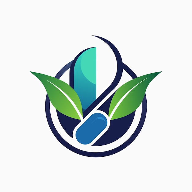 Una hoja verde rodeada de múltiples pastillas en un entorno minimalista Un diseño de logotipo elegante y minimalista para una startup de tecnología de vanguardia