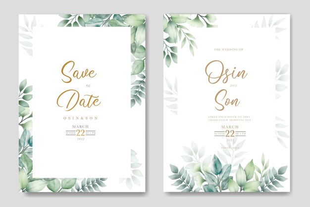 Vector hoja de verdor tarjeta de invitación de boda acuarela