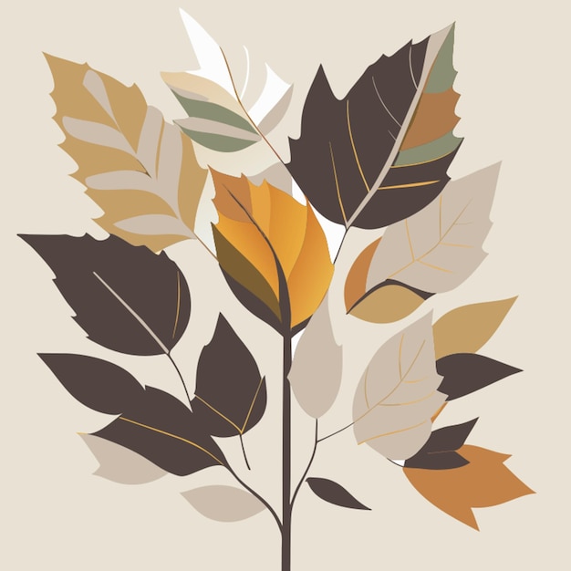 Vector hojas de álamo otoñal sobre fondo beige patrón monocromo mínimo con hojas caídas de otoño naranja