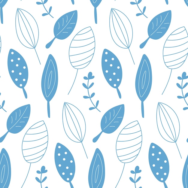 Hojas azules con patrón sin costuras Hojas azulas simples con patrón floral de Doodle