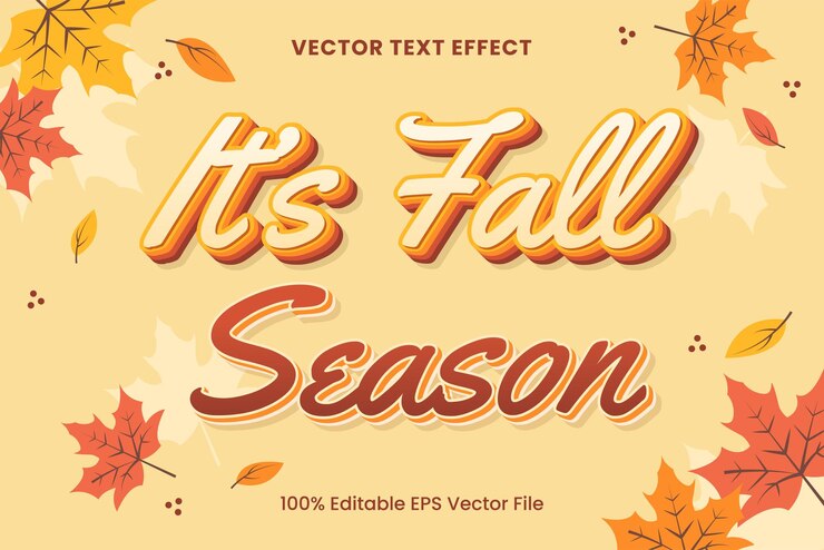 Vector hojas caídas temporada de otoño efecto de texto vectorial editable