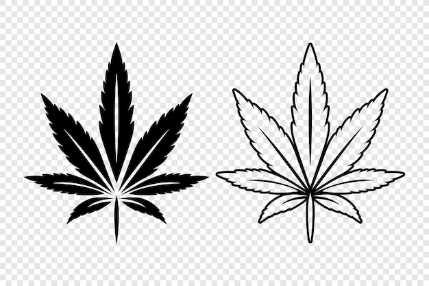 Hojas de cáñamo Iconos de silueta plana de las hojas de cáñama En primer plano Ilustración vectorial de marihuana médica en cultivo aislado