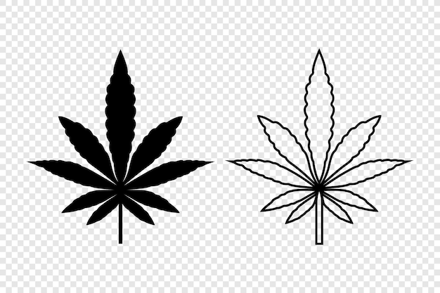 Hojas de cáñamo Iconos de silueta plana de las hojas de cáñama En primer plano Ilustración vectorial de marihuana médica en cultivo aislado