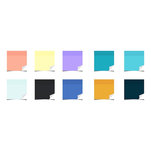 Hojas de colores para notas adhesivas sobre fondo blanco