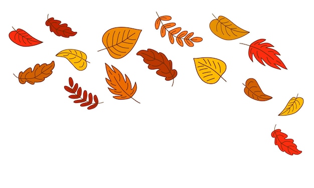 Las hojas de colores de otoño en estilo doodle están cayendo Hoja caída sobre fondo blanco