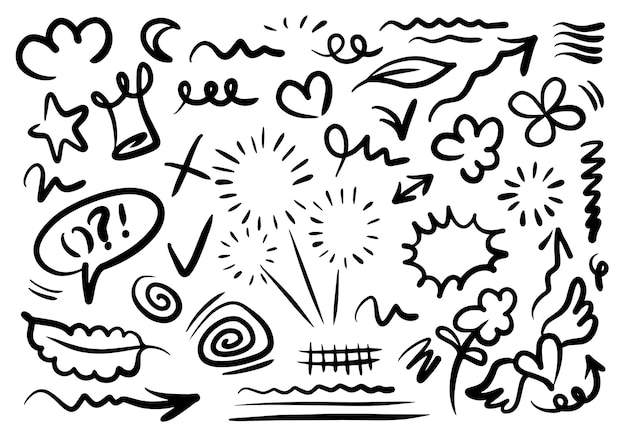 hojas corazones cintas abstractas flechas y otros elementos dibujados a mano estilos para diseños conceptuales