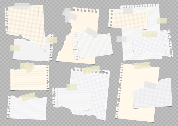 Hojas de cuadernos vectoriales unidas con cinta adhesiva
