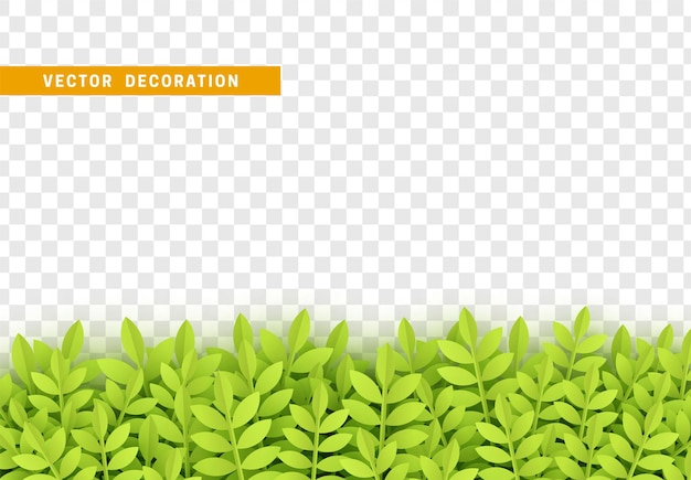 Hojas y estilo de dibujos animados de arte de papel de hierba. Borde decorativo hecho de hojas aisladas. ilustración vectorial