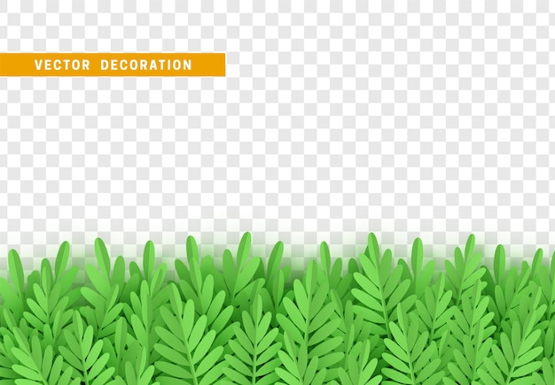 Hojas y estilo de dibujos animados de arte de papel de hierba. Borde decorativo hecho de hojas aisladas. ilustración vectorial