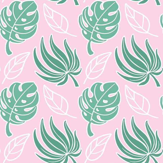 Hojas exóticas de Monstera sobre fondo rosa Estampado de verano Patrón sin costuras para envolver telas