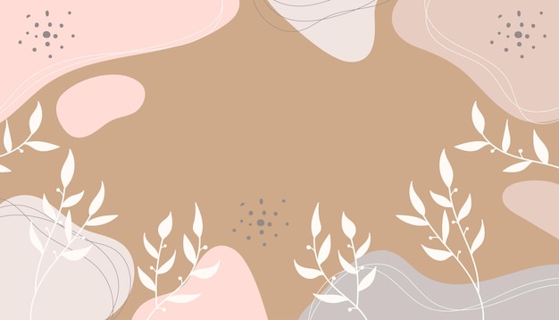 Hojas florales abstractas planas en fondo marrón Ilustración vectorial