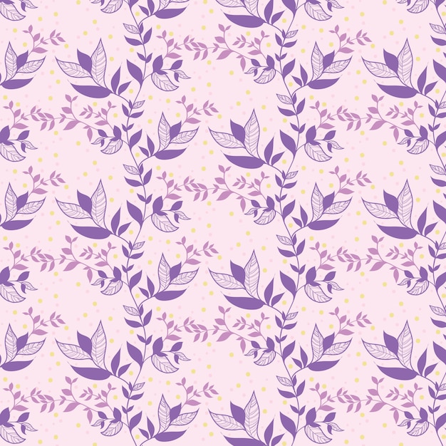 Vector hojas florales violetas inconsútiles con el fondo colorido del modelo de punto