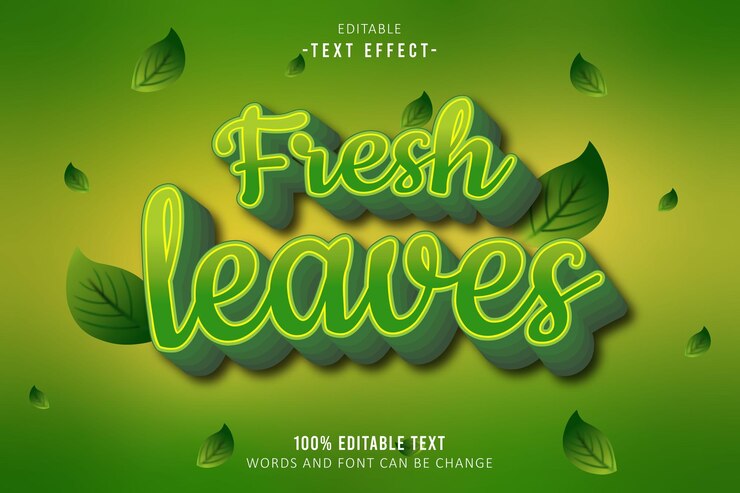 Vector hojas frescas efecto de texto editable estilo de dibujos animados en relieve 3d