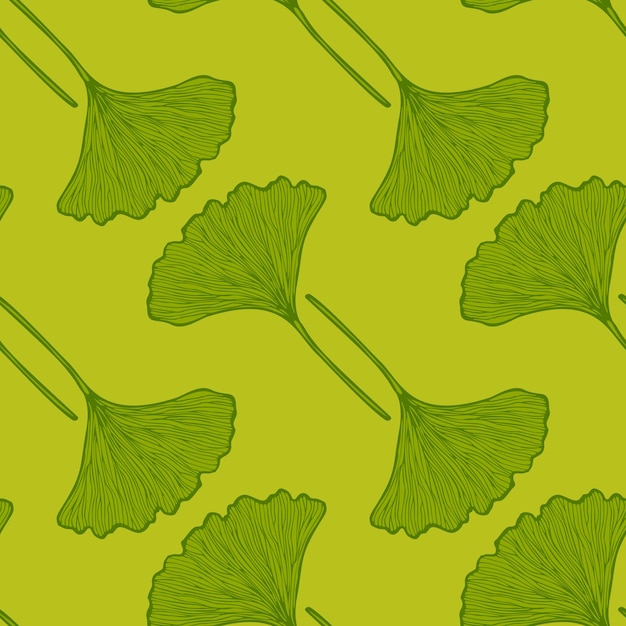 Hojas grabadas de patrones sin fisuras Ginkgo Biloba Vintage fondo botánico con follaje en estilo dibujado a mano