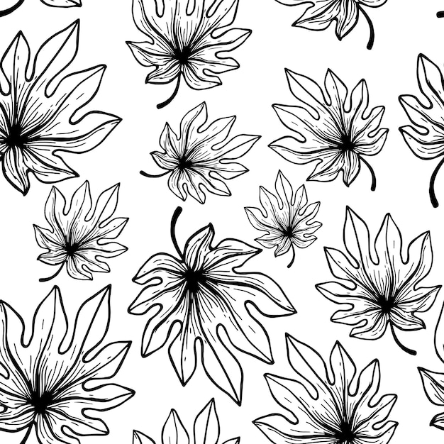 Hojas de hojas de plantas tropicales dibujadas a mano de patrones sin fisuras En estilo garabato Ilustración vectorial