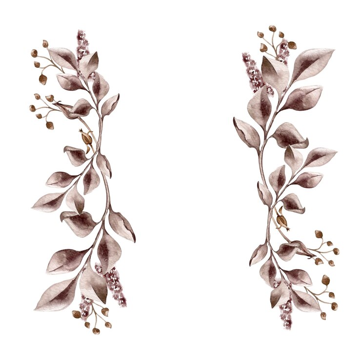 Vector hojas marrones y flores silvestres en acuarela frontera de ramas en color sépia aislado aquarela monocromática marco de plantas diseño de invitaciones de marca productos impresos guardar la fecha