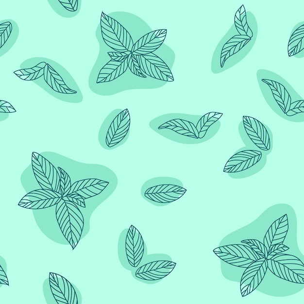 Vector hojas de menta mano dibujada de patrones sin fisuras menta hierbas picantes cocina textura doodle ingrediente de cocina para el paquete de diseño té papel pintado cosméticos textil órgano natural