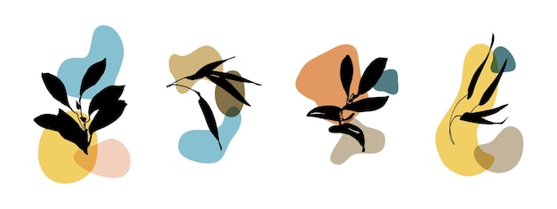 Las hojas mínimas abstractas describen la ilustración de arte botánico moderno moderno con un boceto simple vector