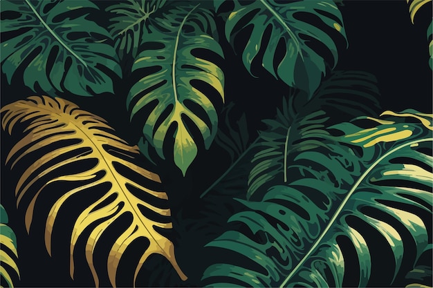 Hojas de Monstera y patrón botánico en arte de papel tapiz 2D