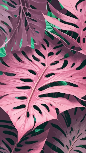 Las hojas de monstera rosa tienen un patrón aislado sin costuras