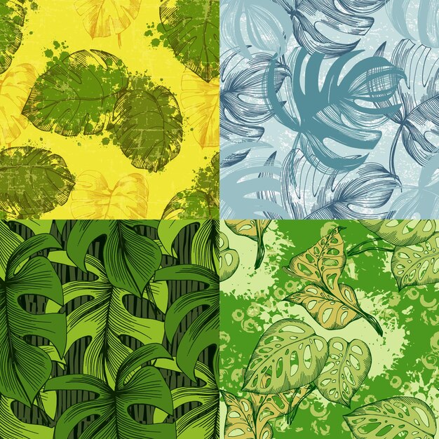 Hojas de monstera tropical Patrón tropical sin costuras con hojas y plantas exóticas Patrón de selva