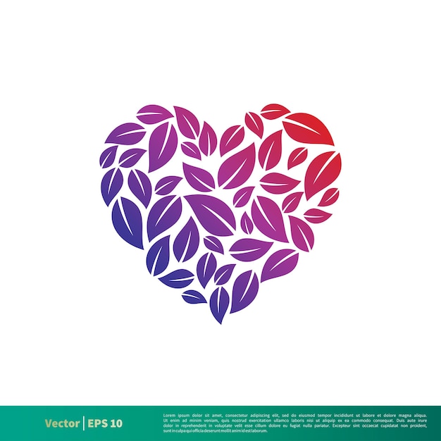 Hojas de naturaleza Amor ornamental Hoja colorida Forma de corazón Icono Vector Logo Plantilla Ilustración Diseño Vector EPS 10